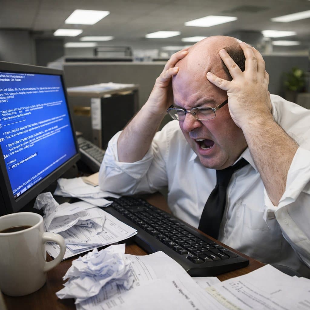 Example of Frustrated at Computer transformation